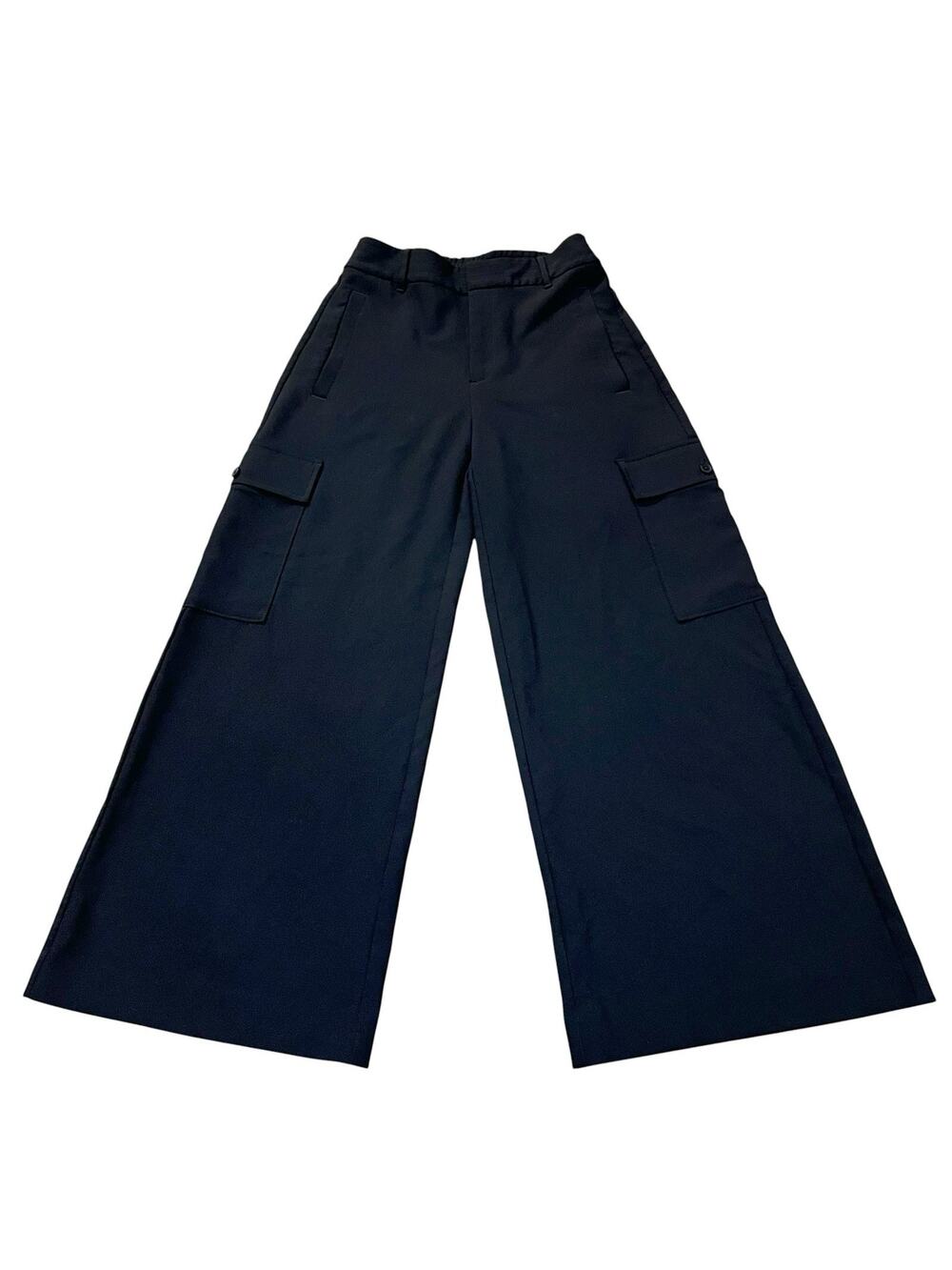 Chicos Wide Leg Cargo Pants 0R/Small/4R Black Full Length Business Casual
